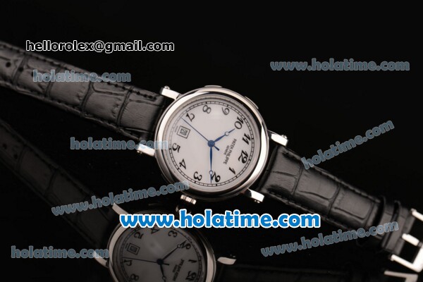 Patek Philippe Swiss ETA 2836 Automatic Movement Steel Case with White Dial and Black Leather Strap-ETA Coating Case - Click Image to Close